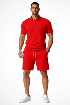 Lex | Men Textured Polo and Shorts Summer Set