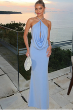 Serena | Women Halter Neck Backless Draped Summer Maxi Dress