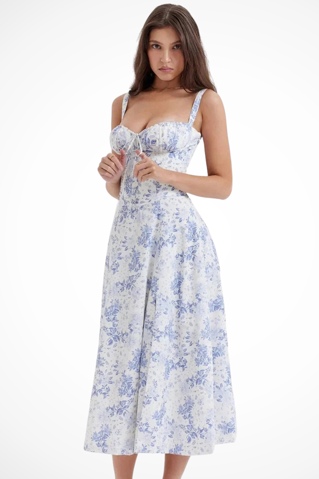 Tabitha | Women Square Neck Bow Detail Corset Wedding Guest Floral Midi Dress