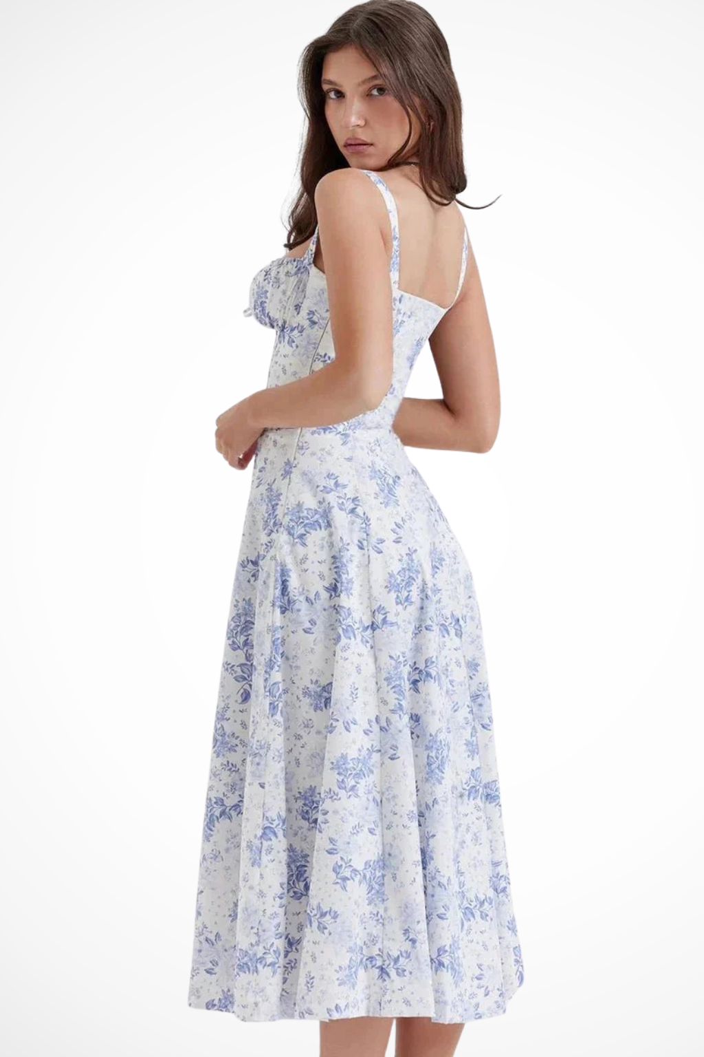 Tabitha | Women Square Neck Bow Detail Corset Wedding Guest Floral Midi Dress