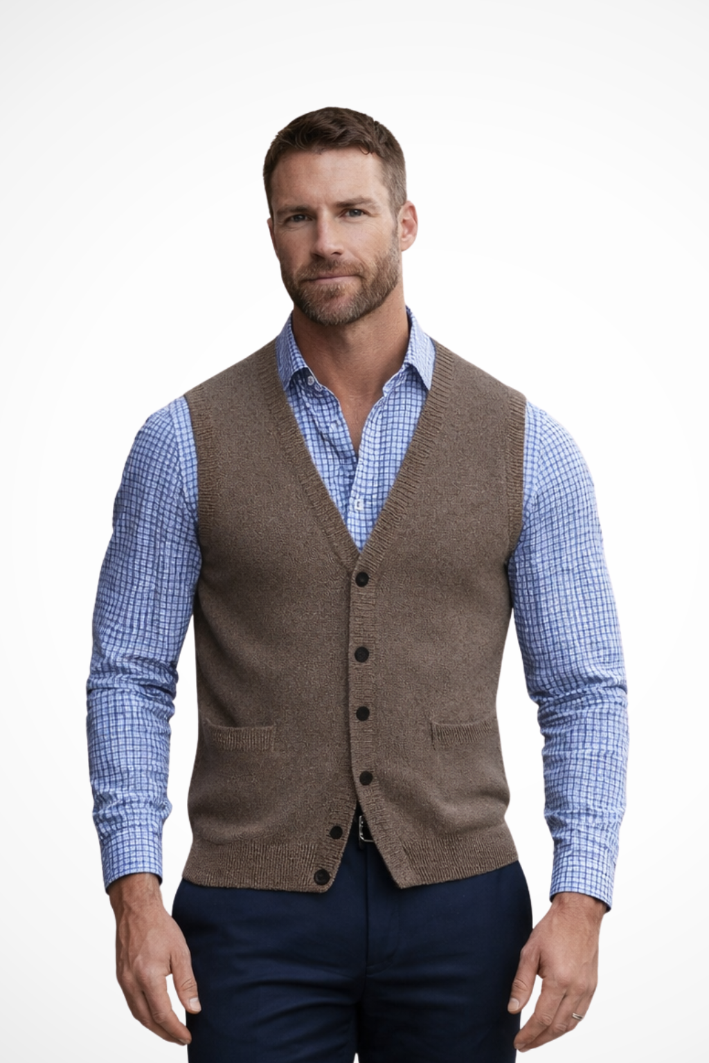 Logan | Men V Neck Button Front Sleeveless Knit Waistcoat Vest with Pockets