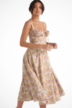 Tabitha | Women Square Neck Bow Detail Corset Wedding Guest Floral Midi Dress