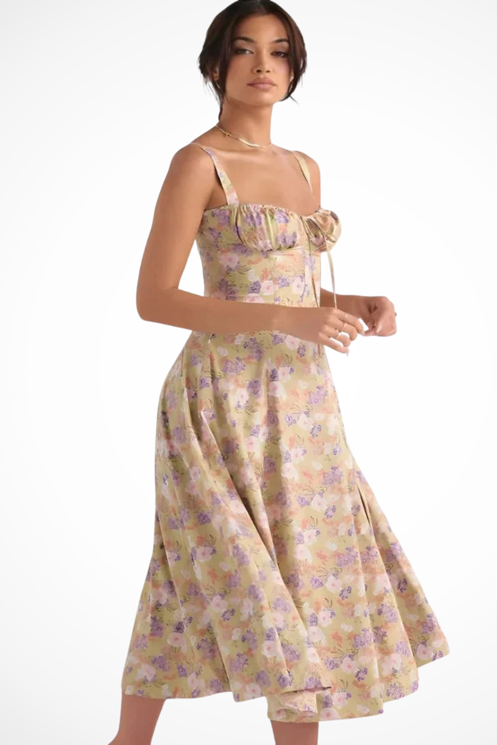 Tabitha | Women Square Neck Bow Detail Corset Wedding Guest Floral Midi Dress