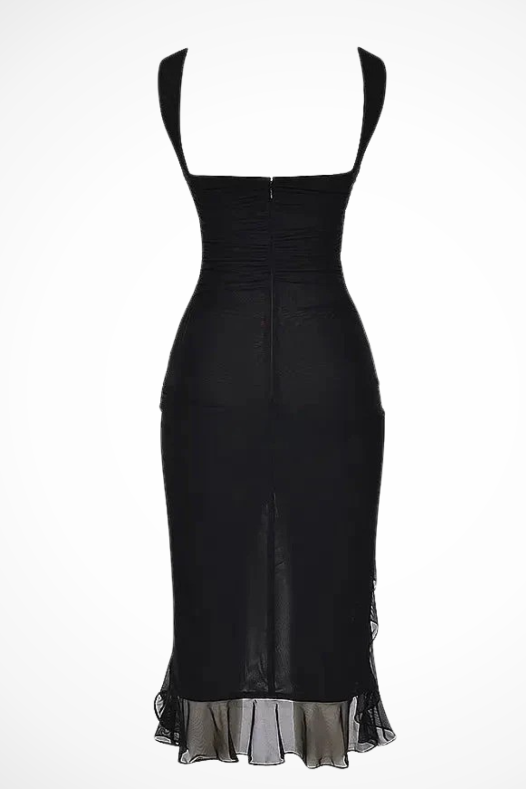 Briella | Women Mesh Ruched Midi Summer Dress with Ruffle Slit