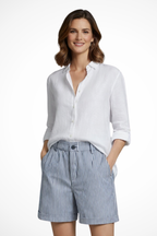 Ada | Women Striped High Waist Tailored Shorts with Button Detail