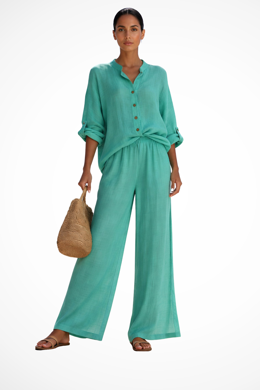 Clementine | Women Button Blouse and Wide Leg Trousers Suit Set