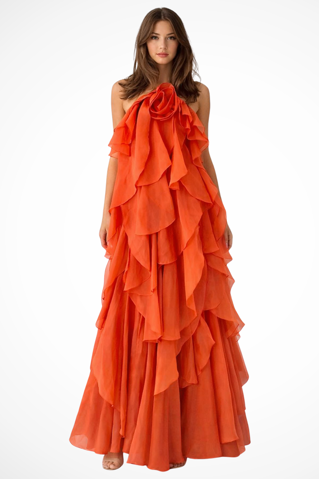 Vivienne | Women Sleeveless Halter Neck Tiered Ruffle Maxi Dress