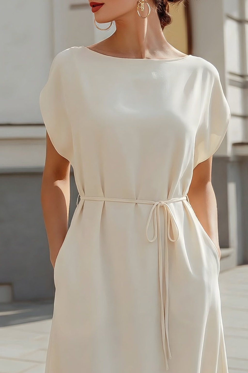 Waverly | Women Batwing Sleeve Tie Waist Wedding Guest Midi Dress