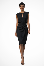 Cressida | Women Ruched Wrap Midi Dress with Cap Sleeves