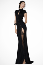Lola | Women High Neck Short Sleeve Slit Wedding Guest Maxi Dress