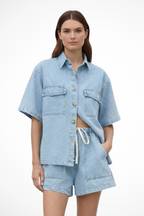 Sadie | Women Denim Button Down Shirt and Drawstring Shorts Set