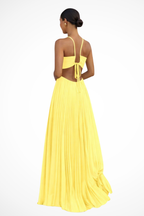 Aurelia | Women Halter Neck Backless Pleated Flowy Summer Maxi Dress