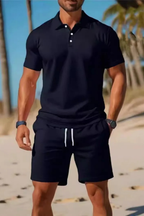Dexter | Men Short Sleeve Polo Shirt and Drawstring Shorts Summer Outfit Set