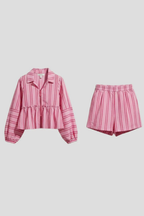 Ivy | Women Striped Peplum Shirt and Shorts Set