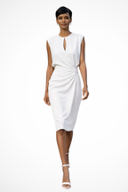 Cressida | Women Ruched Wrap Midi Dress with Cap Sleeves