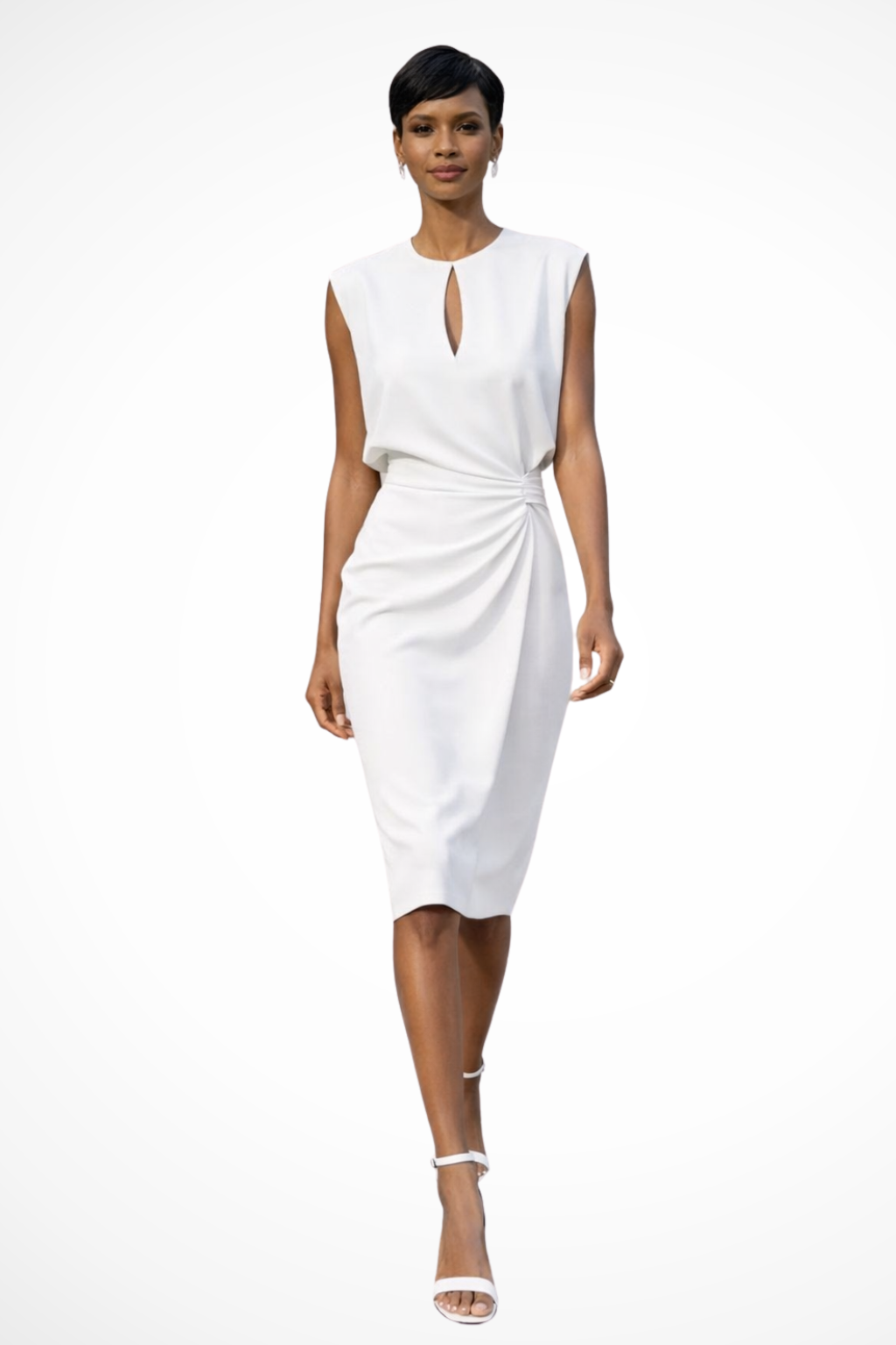 Cressida | Women Ruched Wrap Midi Dress with Cap Sleeves