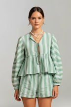 Ivy | Women Striped Peplum Shirt and Shorts Set