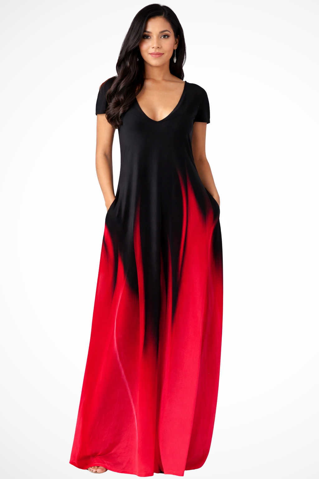 Lenora | Women Ombre V Neck Short Sleeve Casual Maxi Dress