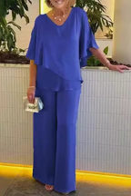 Serena | Women V Neck Batwing Sleeve Top and Wide Leg Trousers Two Piece Set