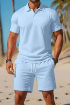 Dexter | Men Short Sleeve Polo Shirt and Drawstring Shorts Summer Outfit Set