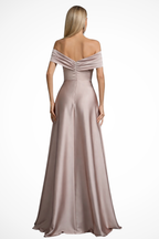 Lauren | Women Off Shoulder Twisted Knot Pleated Satin Wedding Guest Maxi Dress