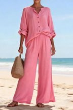 Clementine | Women Button Blouse and Wide Leg Trousers Suit Set