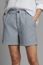 Ada | Women Striped High Waist Tailored Shorts with Button Detail