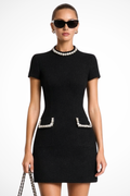 Bronwen | Women Pearl Trim Mini Dress with Pocket Detail