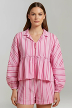 Ivy | Women Striped Peplum Shirt and Shorts Set