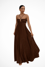 Aurelia | Women Halter Neck Backless Pleated Flowy Summer Maxi Dress