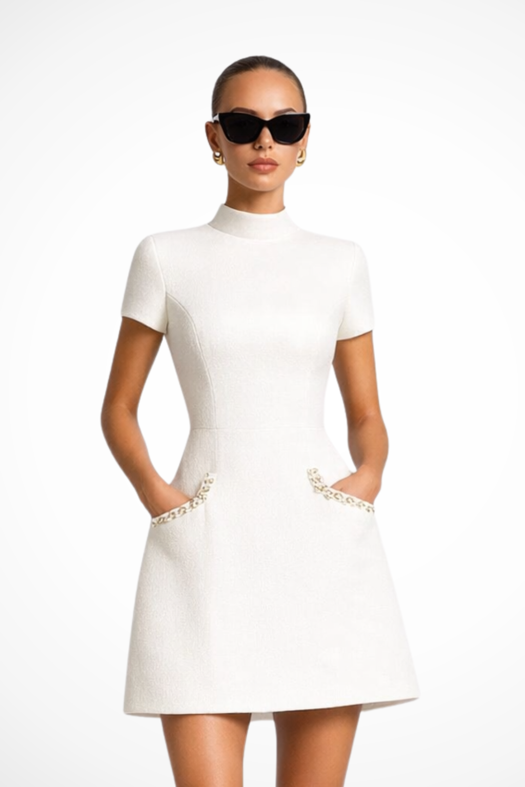 Bronwen | Women Pearl Trim Mini Dress with Pocket Detail