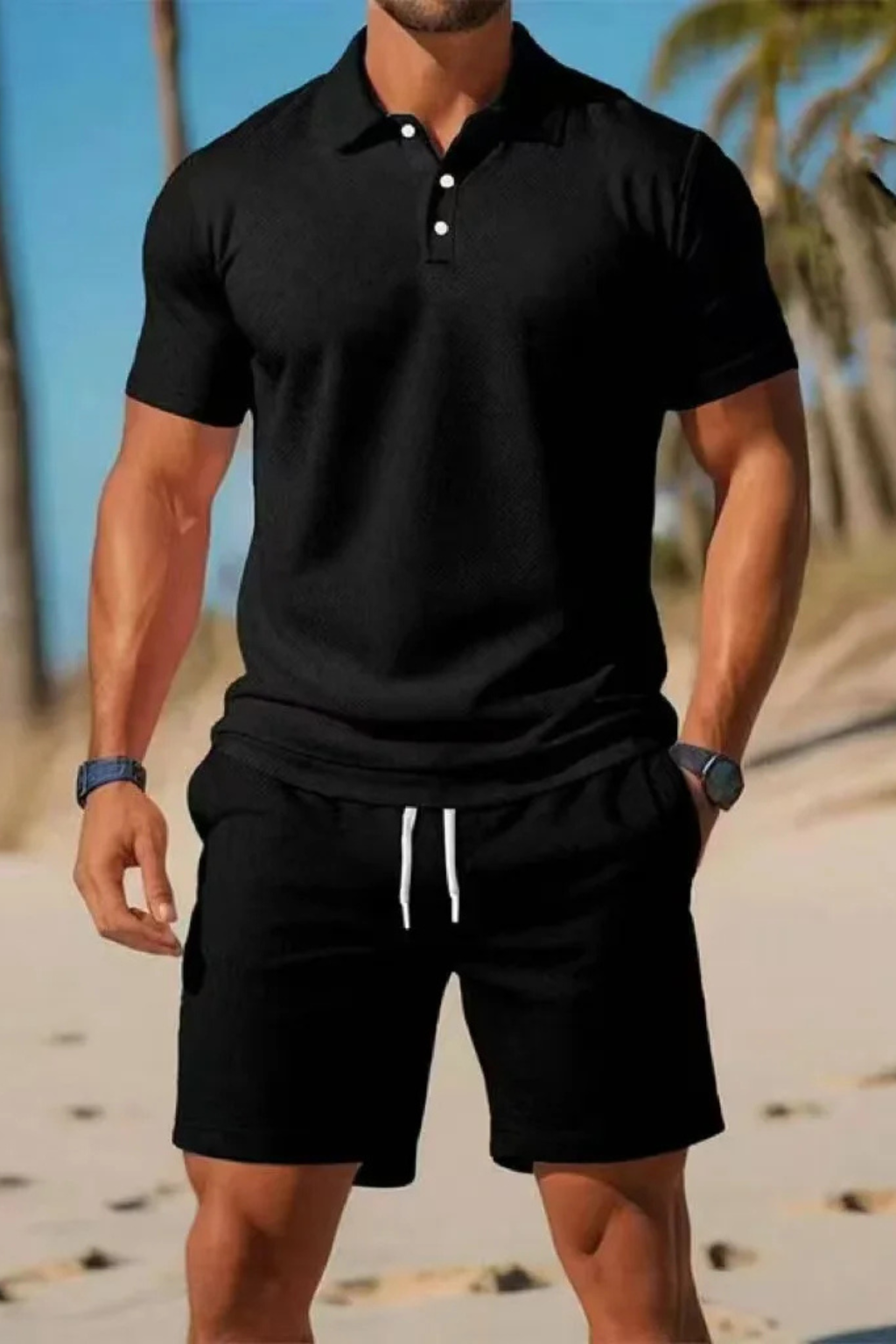 Dexter | Men Short Sleeve Polo Shirt and Drawstring Shorts Summer Outfit Set