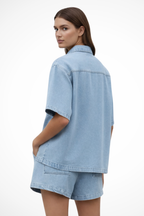 Sadie | Women Denim Button Down Shirt and Drawstring Shorts Set