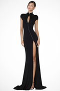 Lola | Women High Neck Short Sleeve Slit Wedding Guest Maxi Dress
