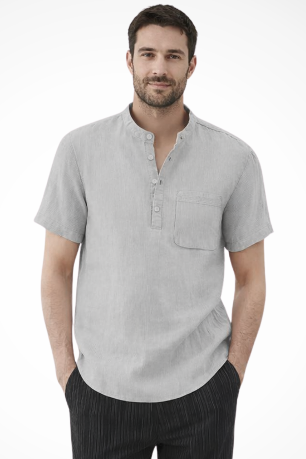 Archer | Men Linen Collar Short Sleeve Summer Shirt
