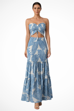 Nella | Women Tropical Print Strapless Ruched Summer Maxi Dress