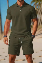 Dexter | Men Short Sleeve Polo Shirt and Drawstring Shorts Summer Outfit Set