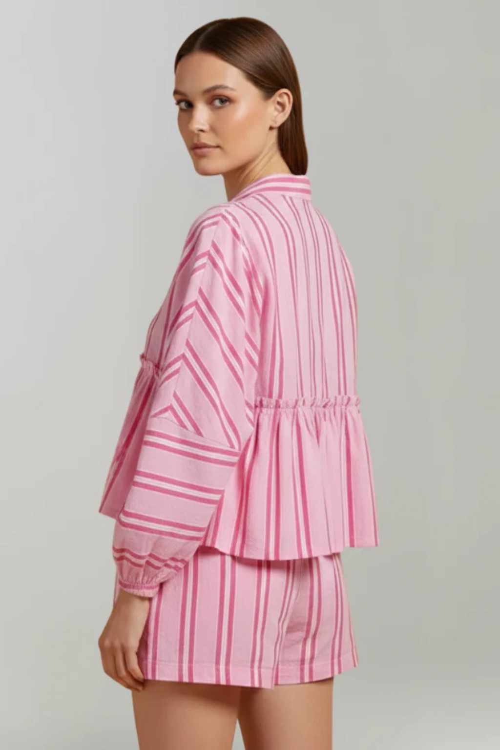 Ivy | Women Striped Peplum Shirt and Shorts Set