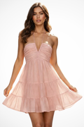 Romilly | Women Halter V Neck Tiered Ruffle Mini Dress