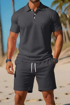Dexter | Men Short Sleeve Polo Shirt and Drawstring Shorts Summer Outfit Set