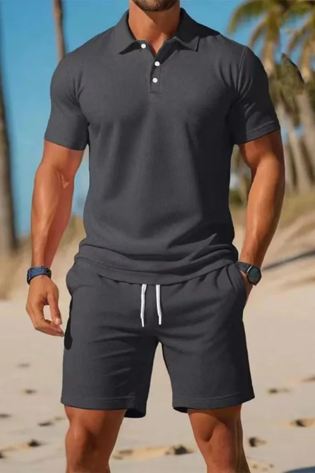 Dexter | Men Short Sleeve Polo Shirt and Drawstring Shorts Summer Outfit Set