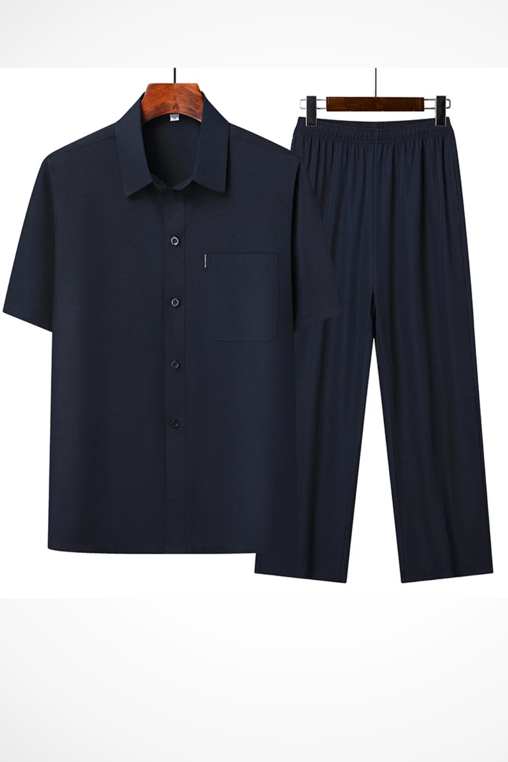 James | Men Lapel Short Sleeve Button Shirt and Elasticated Waist Trouser Set