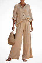 Clementine | Women Button Blouse and Wide Leg Trousers Suit Set