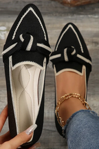 Celina | Women Pointed Toe Knit Bow Detail Ballet Flats