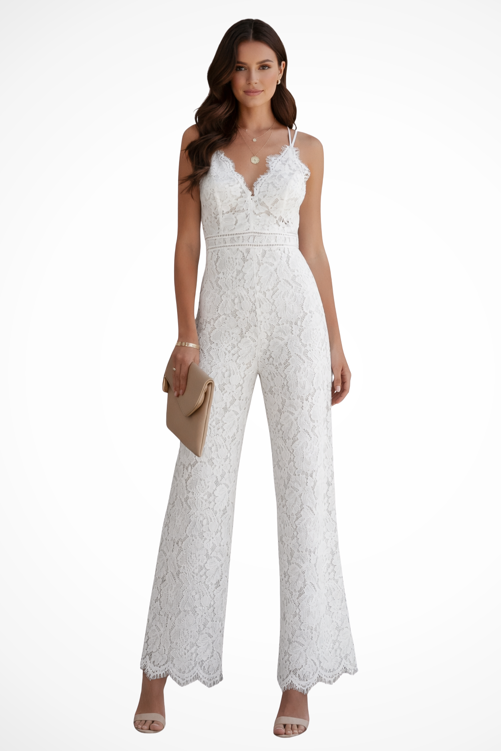 Arabella | Women Lace V Neck Strappy Wide Leg Jumpsuit