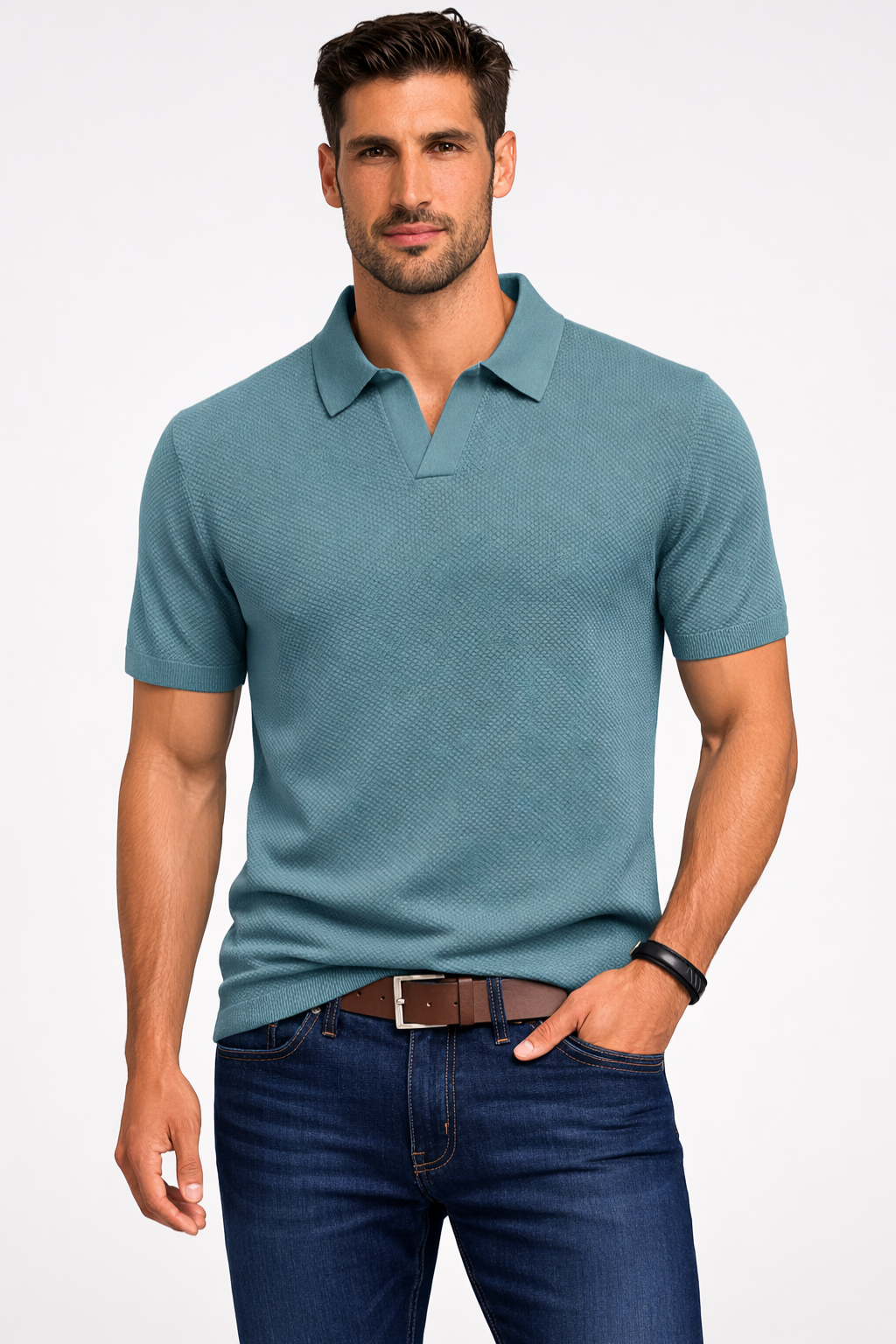 Alden | Men Textured Knit Short Sleeve Polo Shirt