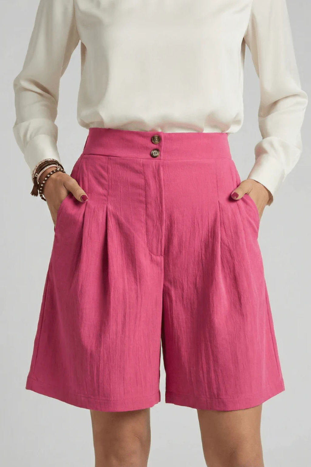 Verity | Women High Waist Pleated Tailored Bermuda Shorts