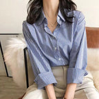 Alvara | Women Striped Button Down Long Sleeve Blouse