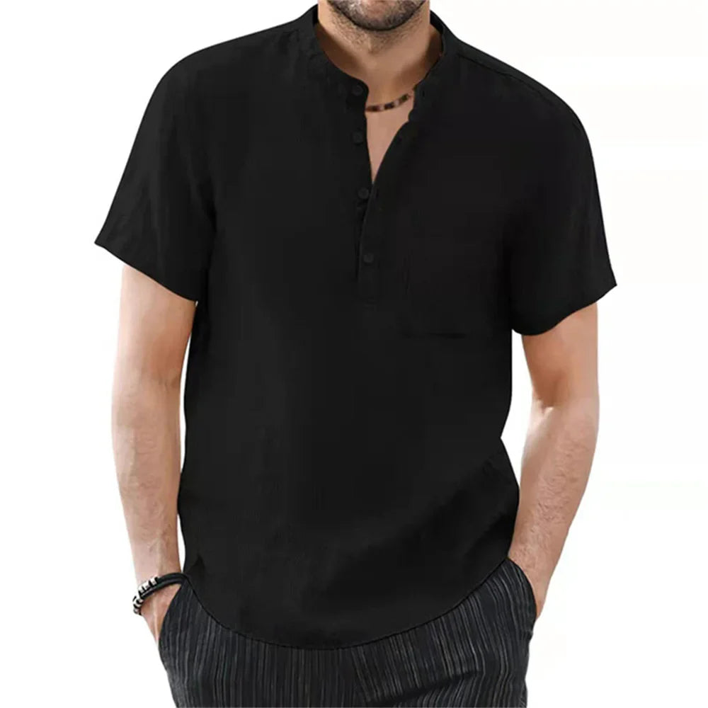 Archer | Men Linen Collar Short Sleeve Summer Shirt