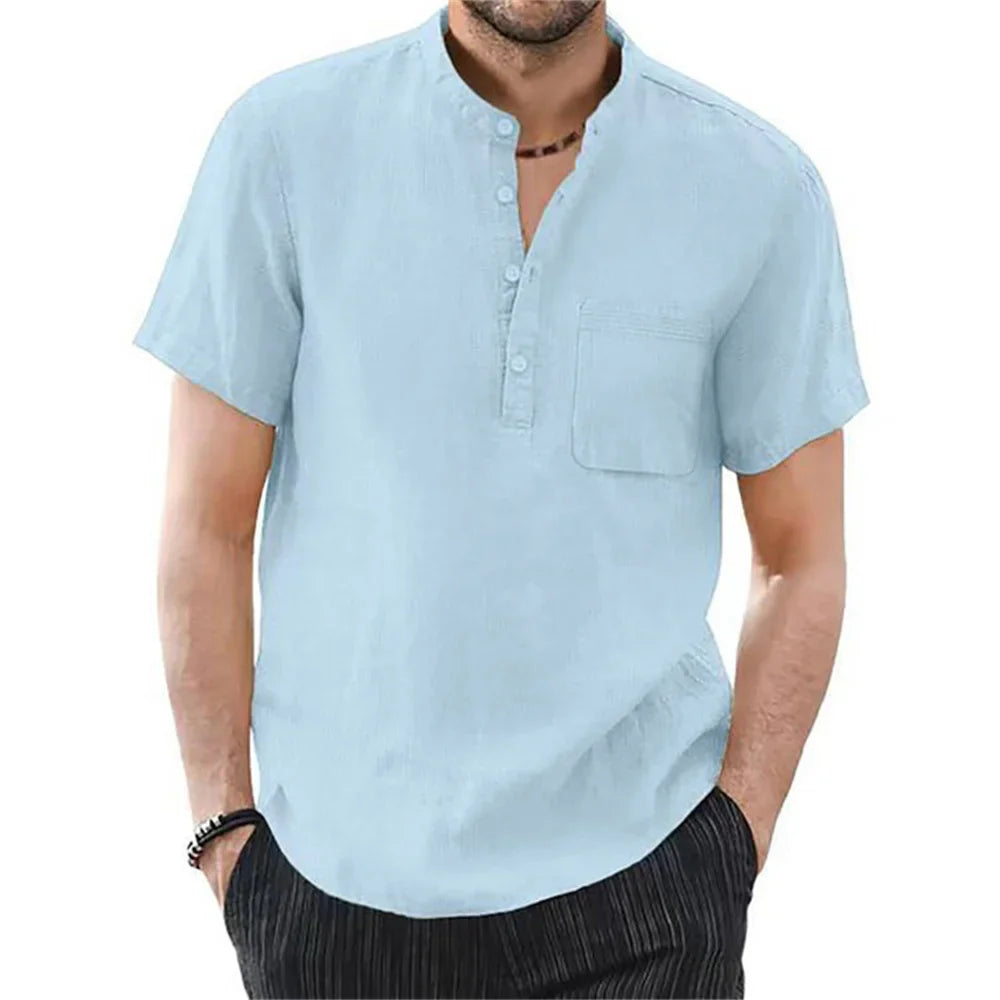 Archer | Men Linen Collar Short Sleeve Summer Shirt